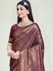 Maroon Silk Woven Work Traditional Saree