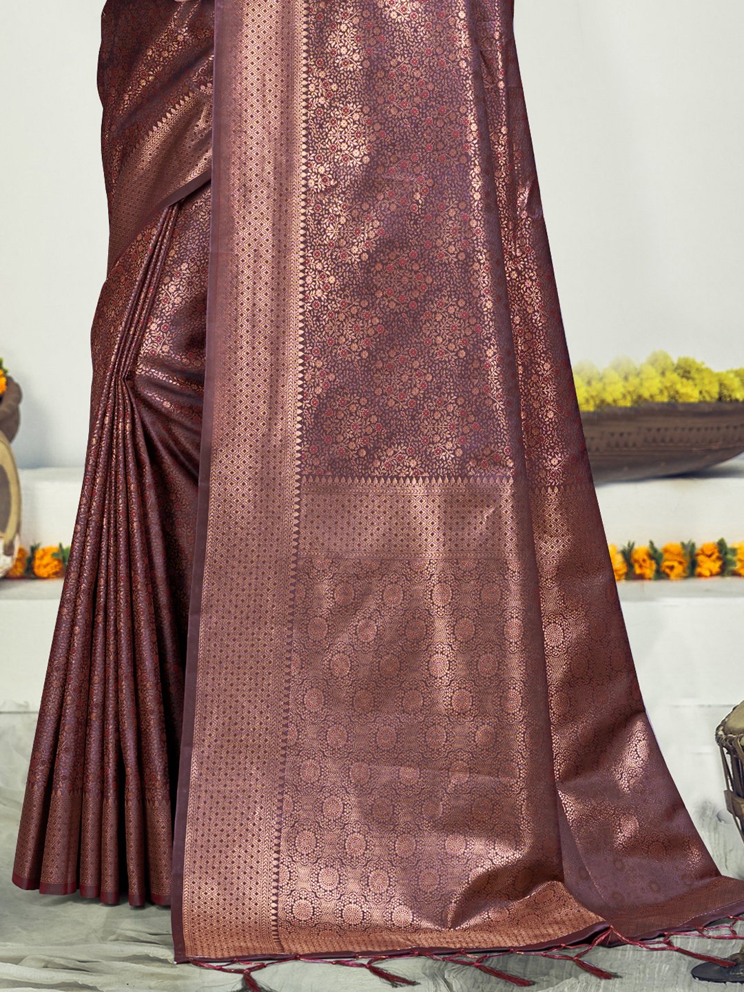 Maroon Silk Woven Work Traditional Saree