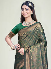 Dark Green Silk Woven Work Traditional Saree