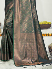 Dark Green Silk Woven Work Traditional Saree