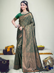 Dark Green Silk Woven Work Traditional Saree