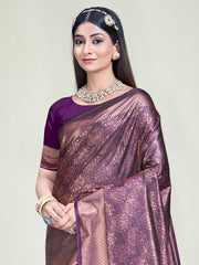 Purple Silk Woven Work Traditional Saree