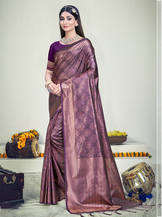 Purple Silk Woven Work Traditional Saree