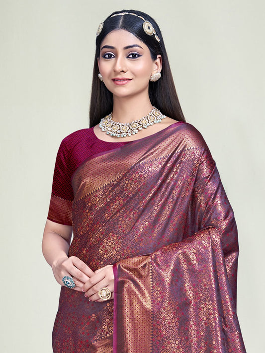 Red Silk Woven Work Traditional Saree