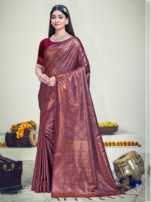 Red Silk Woven Work Traditional Saree