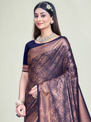 Navy Blue Silk Woven Work Traditional Saree