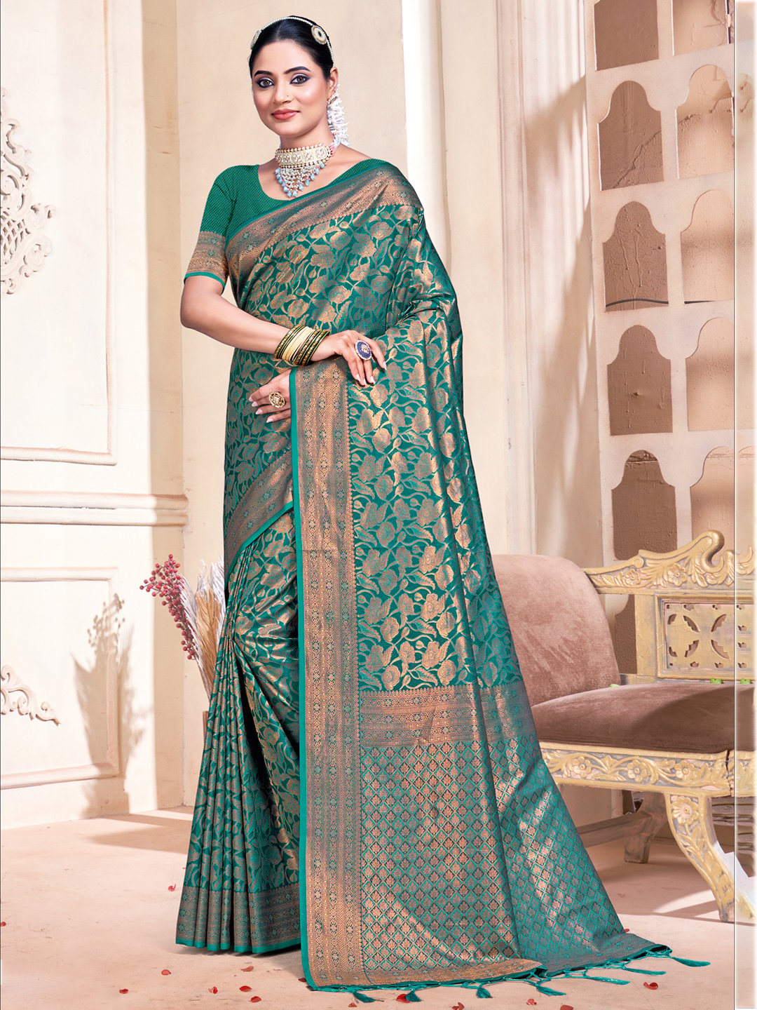 Green Silk Woven Work Traditional Saree