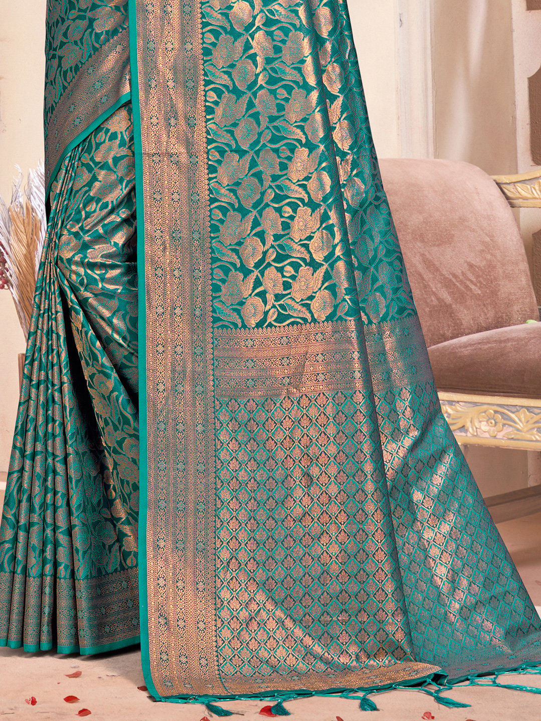 Green Silk Woven Work Traditional Saree