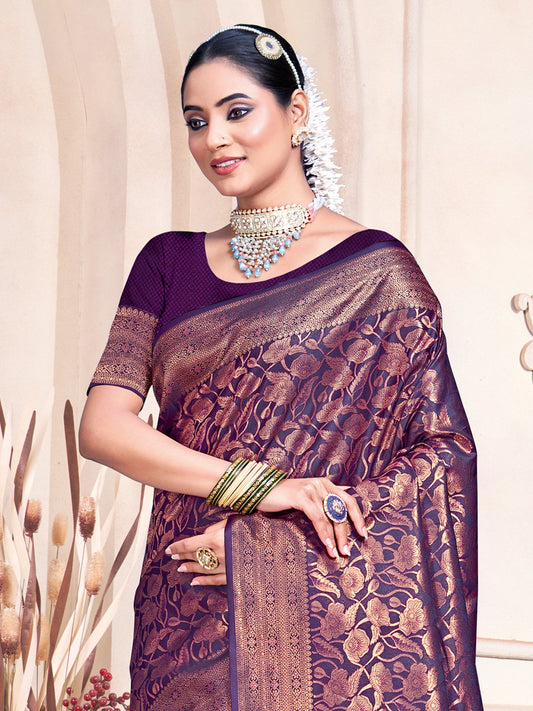 Purple Silk Woven Work Traditional Saree