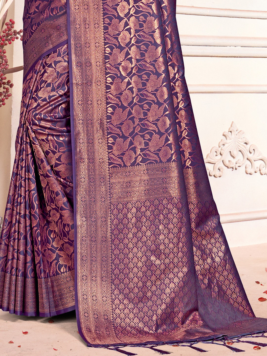 Purple Silk Woven Work Traditional Saree