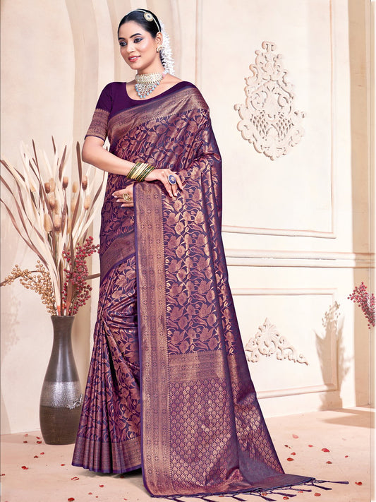 Purple Silk Woven Work Traditional Saree