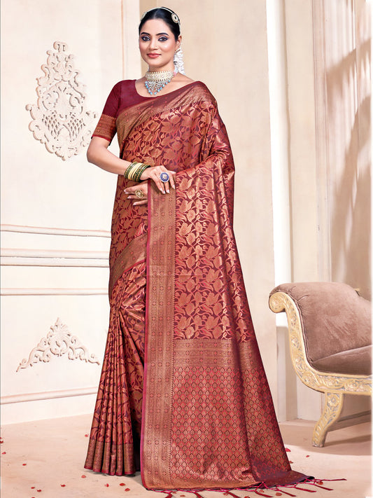 Red Silk Woven Work Traditional Saree