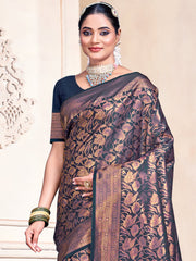 Navy Blue Silk Woven Work Traditional Saree