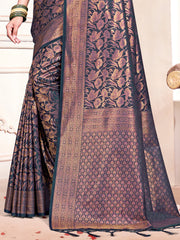 Navy Blue Silk Woven Work Traditional Saree