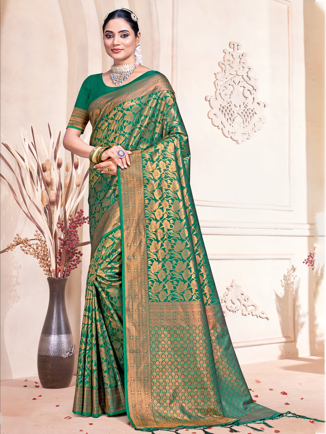 Green Silk Woven Work Traditional Saree