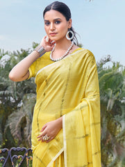 Yellow Cotton Woven Work Party Wear Saree