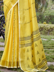 Yellow Cotton Woven Work Party Wear Saree