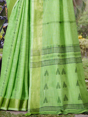 Green Cotton Woven Work Party Wear Saree