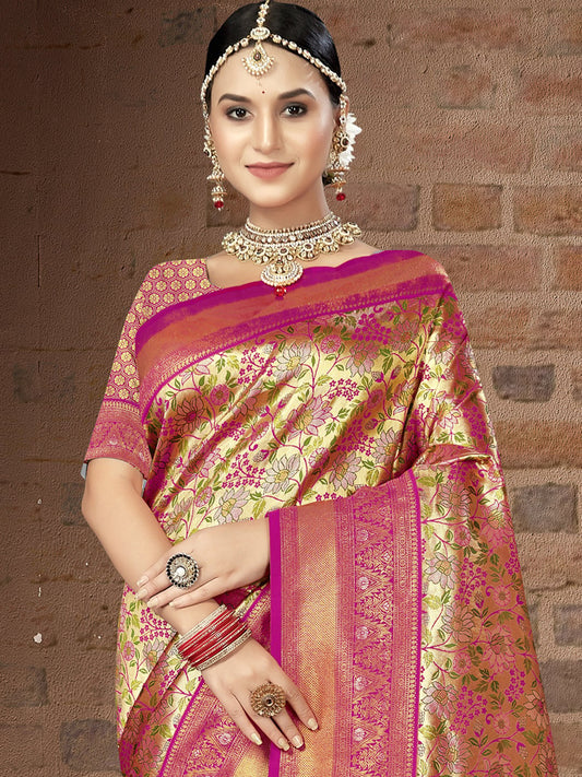 Pink Silk Woven Work Traditional Saree