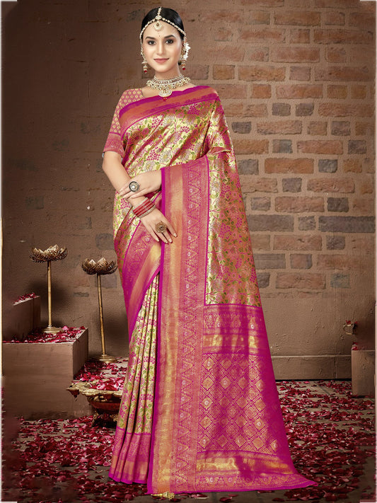 Pink Silk Woven Work Traditional Saree