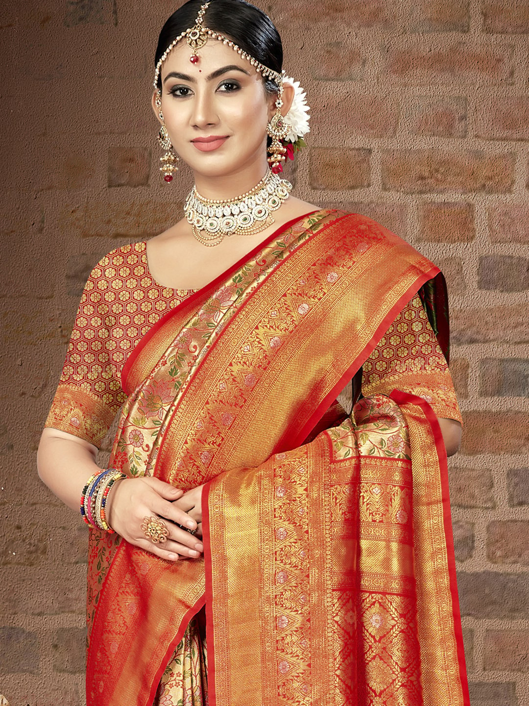 Red Silk Woven Work Traditional Saree