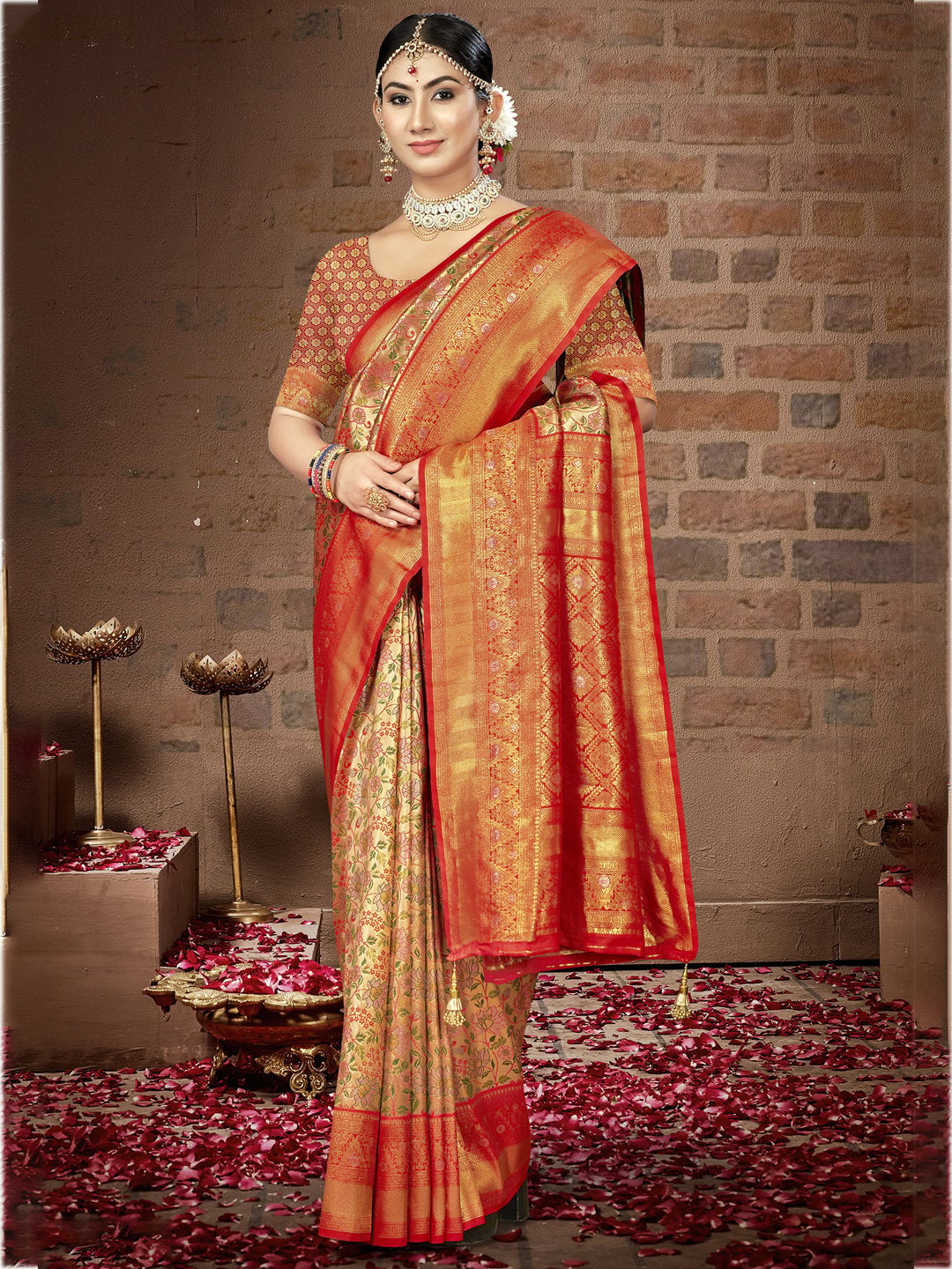 Red Silk Woven Work Traditional Saree