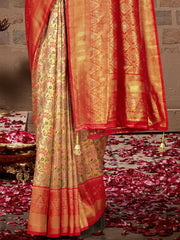 Red Silk Woven Work Traditional Saree