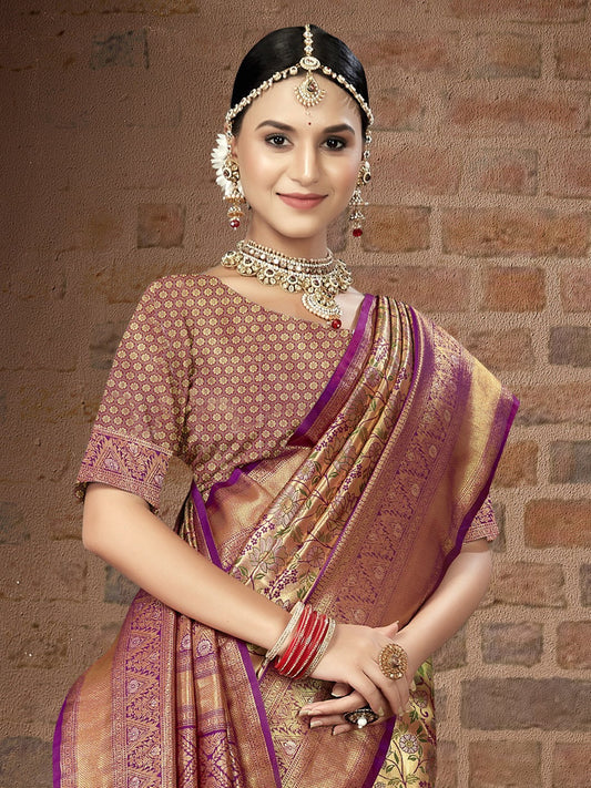 Purple Silk Woven Work Traditional Saree