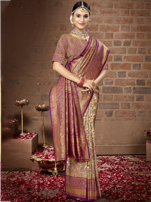 Purple Silk Woven Work Traditional Saree