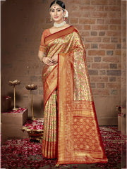 Maroon Silk Woven Work Traditional Saree