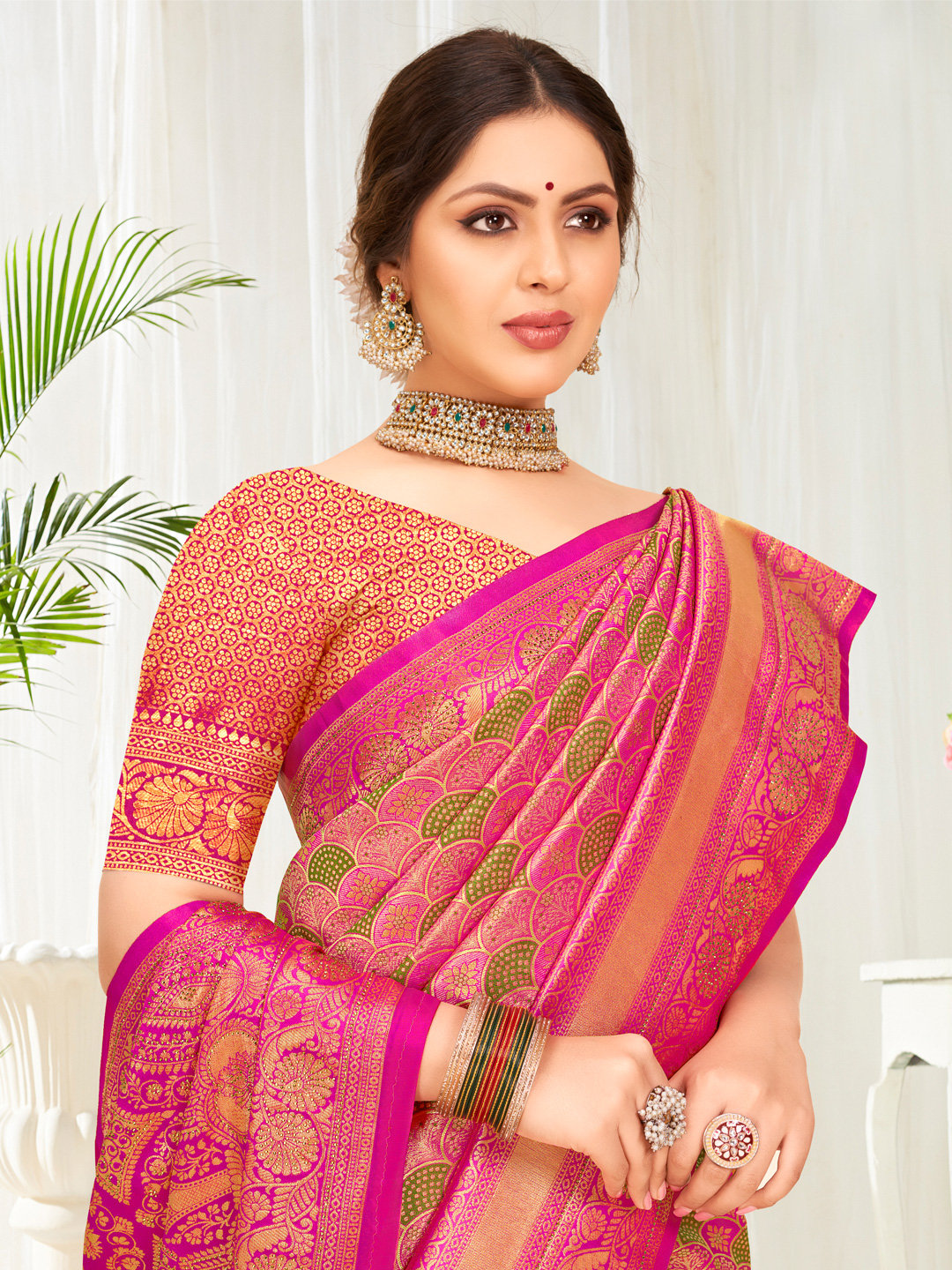 Pink Banarasi Silk Woven Work Traditional Tassels Saree