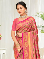 Pink Banarasi Silk Woven Work Traditional Tassels Saree