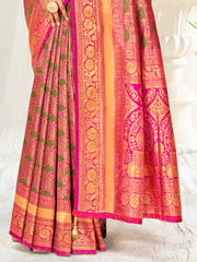 Pink Banarasi Silk Woven Work Traditional Tassels Saree