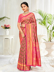 Pink Banarasi Silk Woven Work Traditional Tassels Saree