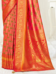 Orange Banarasi Silk Woven Work Traditional Tassels Saree