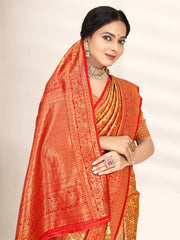 Red Banarasi Silk Woven Work Traditional Tassels Saree