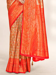 Orange Banarasi Silk Woven Work Traditional Tassels Saree