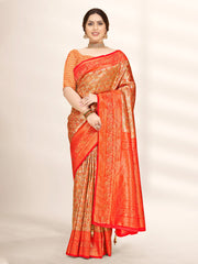 Orange Banarasi Silk Woven Work Traditional Tassels Saree