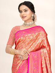 Pink Banarasi Silk Woven Work Traditional Tassels Saree