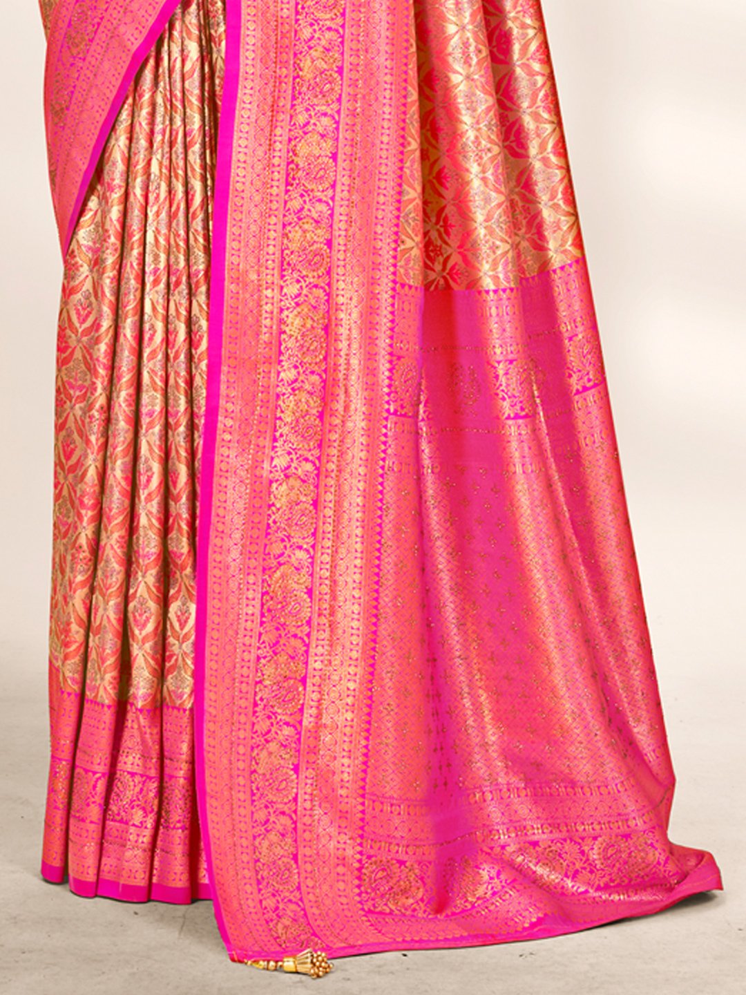 Pink Banarasi Silk Woven Work Traditional Tassels Saree