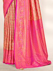 Pink Banarasi Silk Woven Work Traditional Tassels Saree