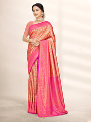 Pink Banarasi Silk Woven Work Traditional Tassels Saree