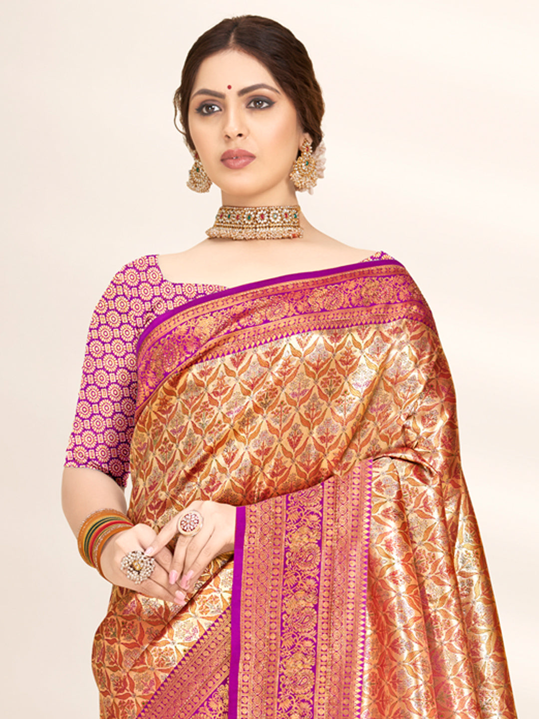 Wine Banarasi Silk Woven Work Traditional Tassels Saree