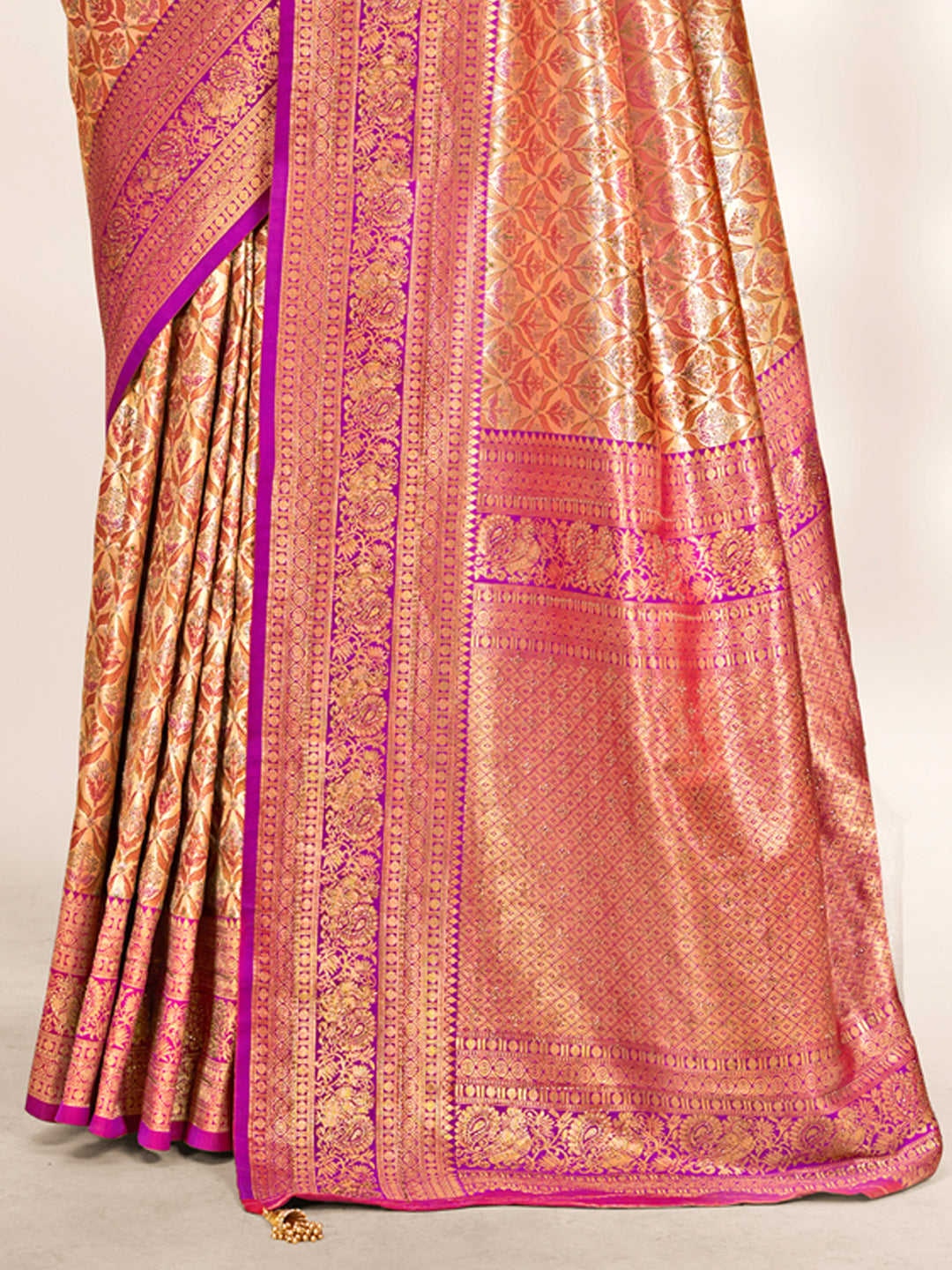 Wine Banarasi Silk Woven Work Traditional Tassels Saree