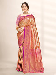 Wine Banarasi Silk Woven Work Traditional Tassels Saree