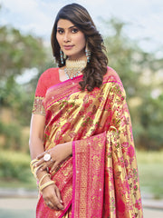 Pink Silk Woven Work Traditional Saree