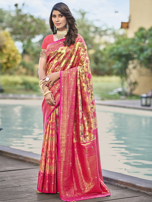 Pink Silk Woven Work Traditional Saree