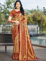 Maroon Silk Woven Work Traditional Saree