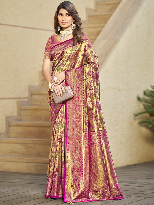 Purple Silk Woven Work Traditional Saree