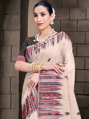 Cream Cotton Woven Work Festival Saree